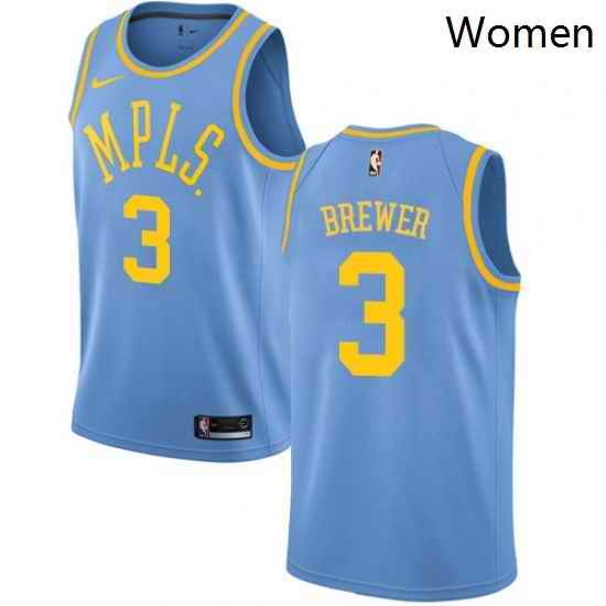 Womens Nike Los Angeles Lakers 3 Corey Brewer Authentic Blue Hardwood Classics NBA Jersey